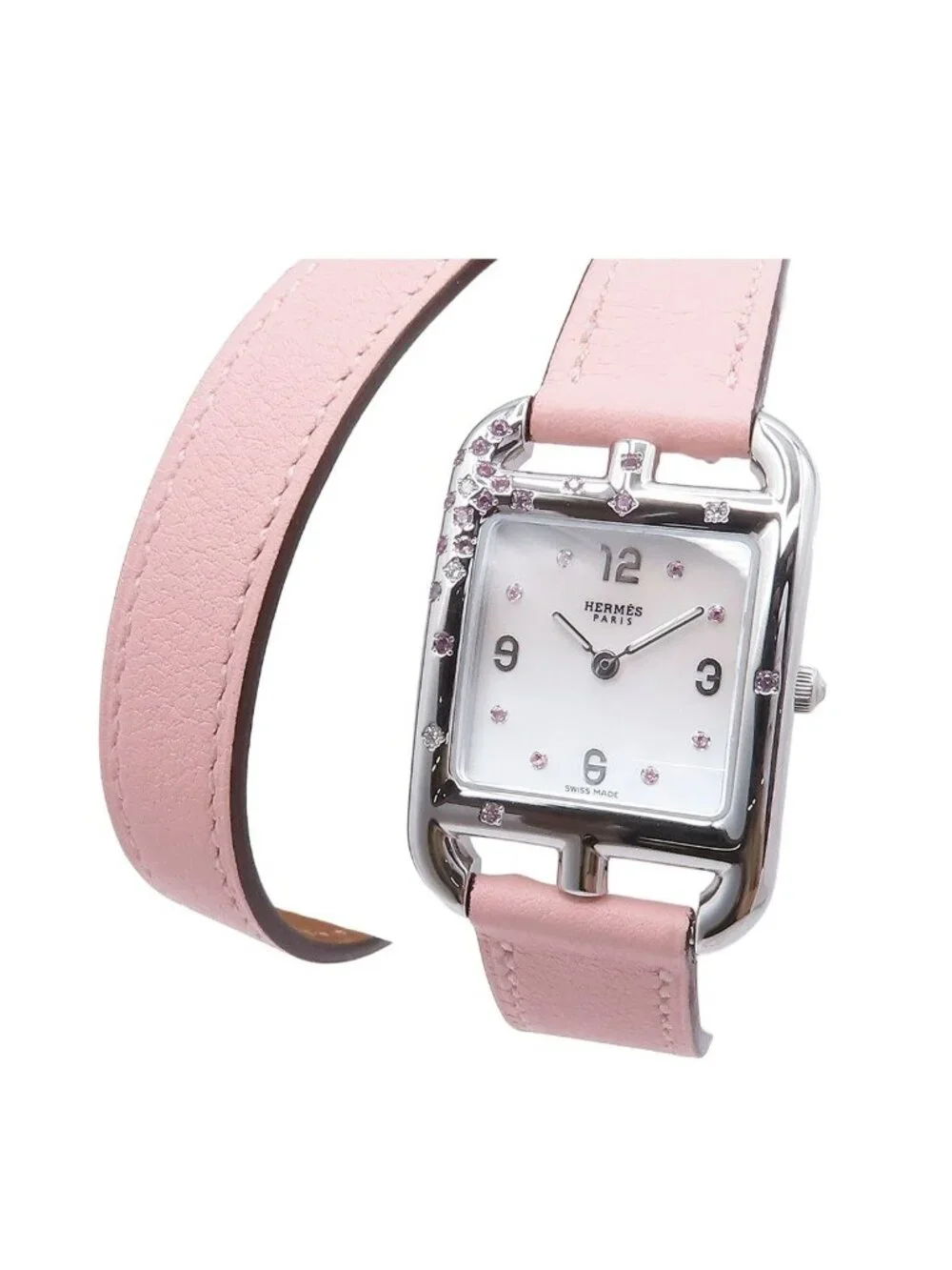 Hermes Cape Cod PM Mop Rose Sakura Stainless Steel Leather Diamond Pink